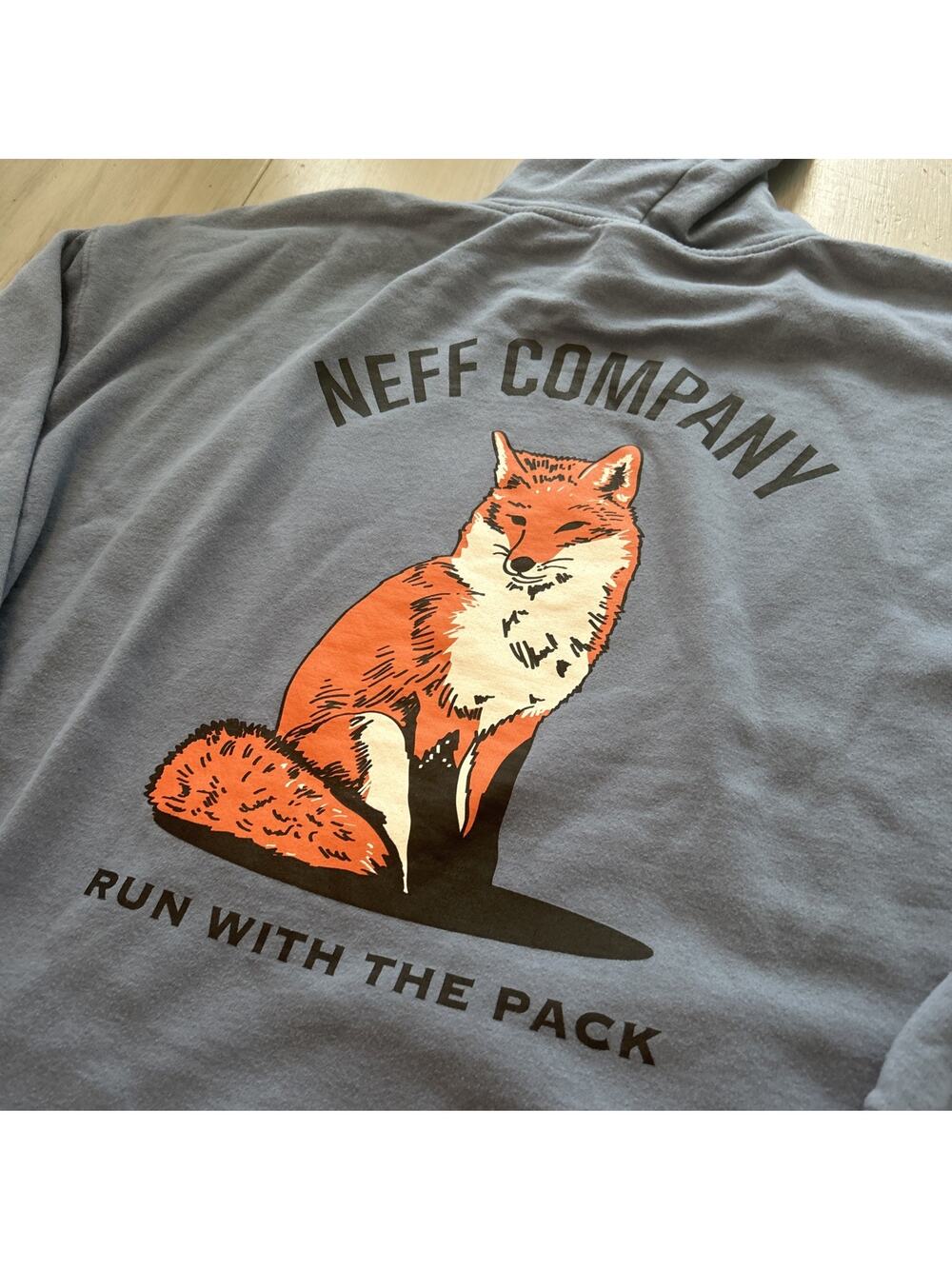 NEFF Blue Hoodie Run With The Pack Fox Double Sided Mens Sz XL